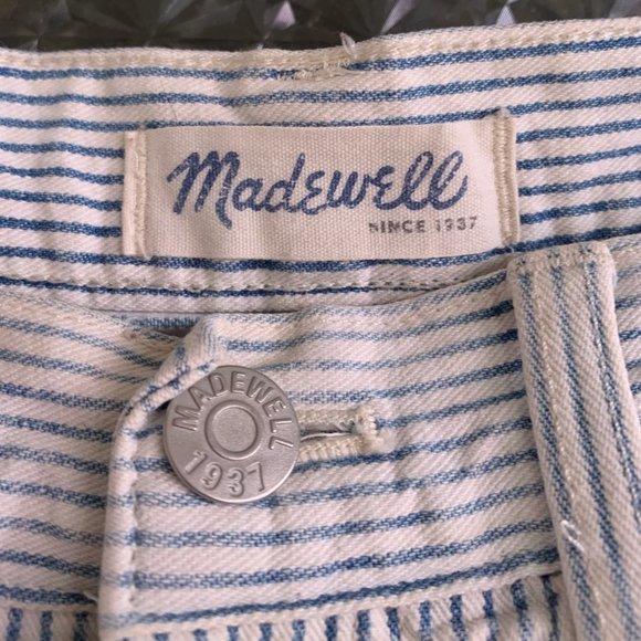 Madewell Light Blue Railroad Stripe Striped Button Fly Linen Nautical Shorts - Picture 3 of 5
